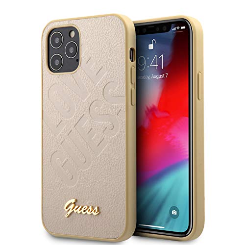 Guess, Iridescent Love Script Gold Logo Carcasa para iPhone 12/12 Pro 6,1 Dorado