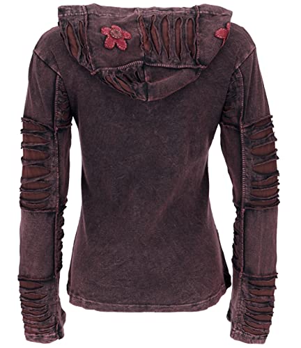 Guru-Shop Goa Patchwork - Chaqueta con capucha para mujer, algodón, estilo bohemio marrón oscuro M