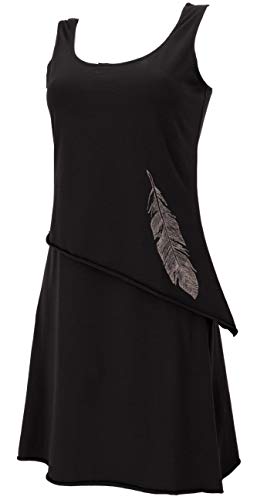 GURU SHOP Mini vestido de algodón orgánico de capas sin mangas con estampado de plumas para mujer Negro M