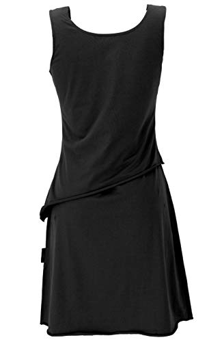 GURU SHOP Mini vestido de algodón orgánico de capas sin mangas con estampado de plumas para mujer Negro M