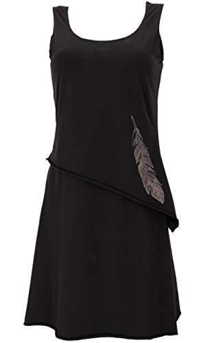 GURU SHOP Mini vestido de algodón orgánico de capas sin mangas con estampado de plumas para mujer Negro M