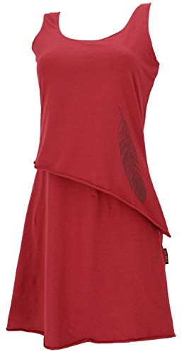 GURU SHOP Mini vestido de algodón orgánico de capas sin mangas con estampado de plumas para mujer Paprika M