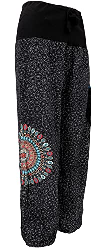 GURU-SHOP, Pluderhose Ancho con la Cintura Ancha y el Bordado de Mandala, Negro, Algodón, Tamaño:S/M (38), Pantalones Pluderhosen y Aladin