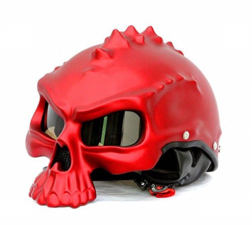 GZZ Trend Creative Diablo Casco Casco Cráneo Forma Casco de Moto Casco Medio Tonto Rojo,Rojo,SG