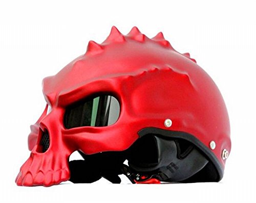 GZZ Trend Creative Diablo Casco Casco Cráneo Forma Casco de Moto Casco Medio Tonto Rojo,Rojo,SG