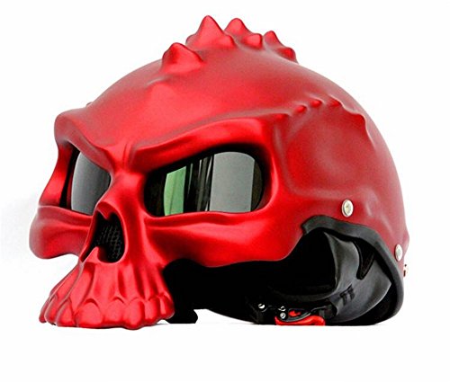 GZZ Trend Creative Diablo Casco Casco Cráneo Forma Casco de Moto Casco Medio Tonto Rojo,Rojo,SG