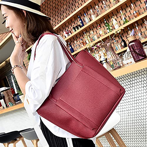 Handbag Bag Handbag 4-Piece Shoulder Bags Shopper Tote Set Women's Holder Purse Bag (Red, One Size)