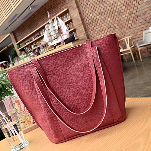 Handbag Bag Handbag 4-Piece Shoulder Bags Shopper Tote Set Women's Holder Purse Bag (Red, One Size)