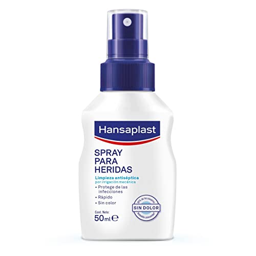 Hansaplast Spray para Heridas, limpiador antiséptico mediante irrigación mecánica, spray desinfectante protector, incoloro y respetuoso con la piel, 1 x 50 ml