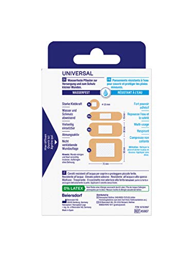 Hansaplast Tiritas universales para heridas, resistentes al agua y la suciedad, juego de tiritas de adhesivo fuerte y Bacteria Shield, 40 tiras.