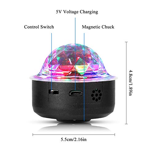 Haofy Luz de Escenario RGB, Mini luz de música con Base magnética, luz de Discoteca con Control de Sonido para Bodas, Fiestas, Bares, Clubes, KTV, USB Recargable(Negro)