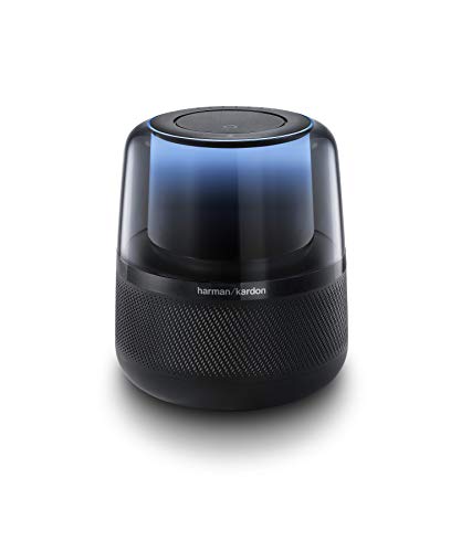 Harman Kardon Allure - Altavoz inteligente de cable, con sonido estéreo de 360 grados, luces de ambiente y Alexa integrada, negro