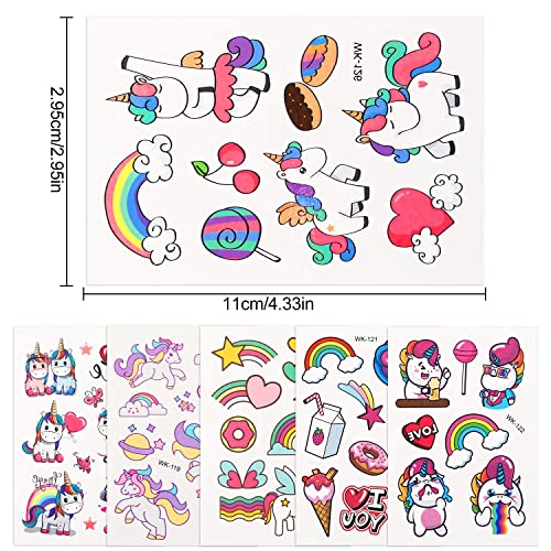 Herefun Tatuajes de Niños, Tatuajes Temporales Kit, 12Pcs Unicornio Tatuajes Temporales, Tatuajes Temporales para Niños Falso Tatuajes Pegatinas para Cumpleaños de Niños Regalo