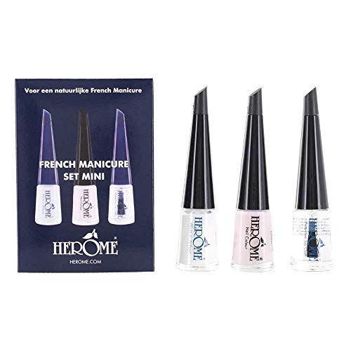 Herome - Set de Manicura Francesa Rosa Fresco Tamaño Viaje, 3 x 4 ml | Kit Esmalte Manicura Francesa, Fórmula Fortalecedora Máxima Protección ante Desgarro, Uñas más Suaves