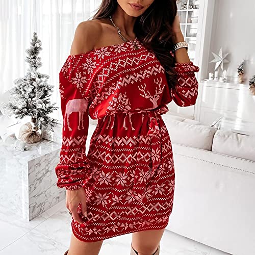 HHJK Vestido suelto para mujer, estilo casual, floral, manga larga, sexy, estilo de playa, temperamental, ajuste en honor, pequeño fondo de camisa negra de guerlain, rojo, L