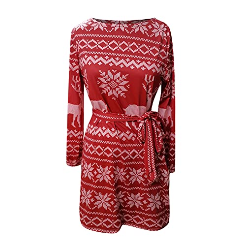 HHJK Vestido suelto para mujer, estilo casual, floral, manga larga, sexy, estilo de playa, temperamental, ajuste en honor, pequeño fondo de camisa negra de guerlain, rojo, L