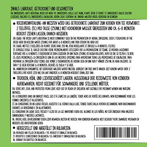 Hierba de galio (500g), Infusión de cuajaleche, Té de cuajaleche, Colcha de cama, té de la cama cortado, suavemente secado, 100% puro y natural, Galium verum, Galio hierba