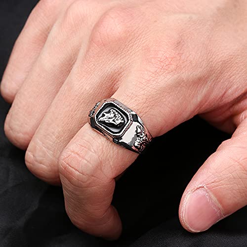 Hip-Hop estilo europeo y americano cuadrado punk oro/plata hombres anillo tallada cabeza de lobo(12)