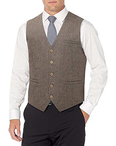 HISDERN Chaleco Formal Tweed Hombre Boda Lana Chalecos de Traje para Hombres Marrón XL