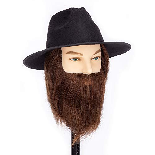 HLRM Cabeza Maniquí hombre barba y bigote 100% Pelo Natural Peluqueria practicas Formación Muñeca de la Cosmetología con soporte (adecuado para decoloración y teñido)