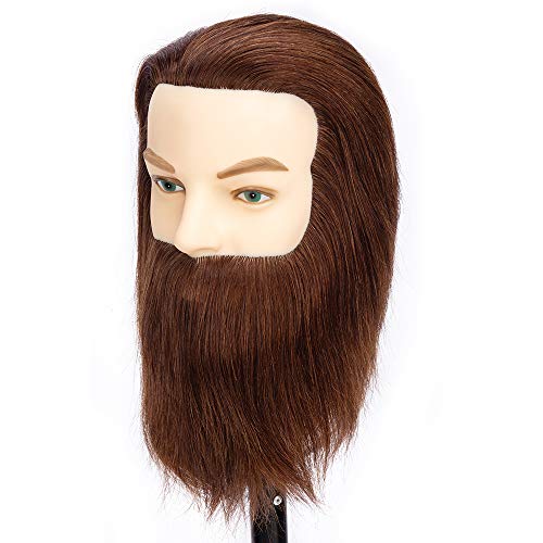 HLRM Cabeza Maniquí hombre barba y bigote 100% Pelo Natural Peluqueria practicas Formación Muñeca de la Cosmetología con soporte (adecuado para decoloración y teñido)