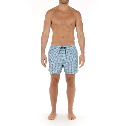 HOM Hombre Beach Boxer Pantalones de Playa 'Ausmane' - Turquoise Print - L