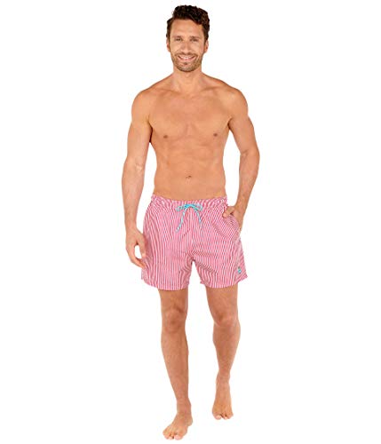 HOM Hombre Beach Boxer Pantalones de Playa 'Justin' - Pink/White Stripes - L