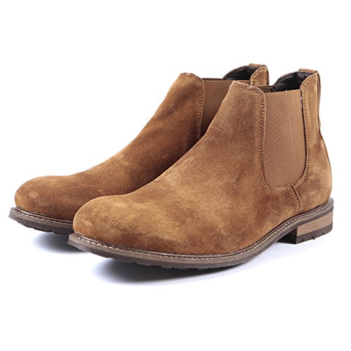 Hombre Gamuza De Cuero Estilo Chelsea Tobillo Botas Hecho A Mano Suela Piel - Hombre, Tostado, 11 UK / 45 EU