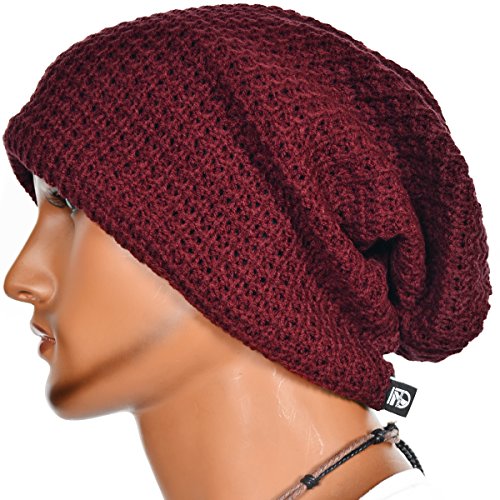 Hombre Gorro de Punto Slouch Beanie Knit Invierno Verano Hat (Burdeos)