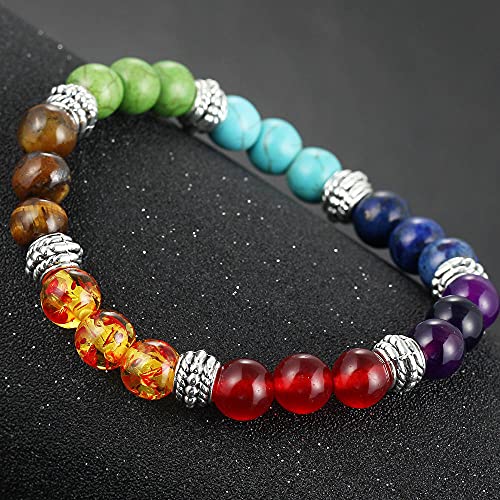 Hombres mujeres 7 chakra pulseras brazalete colores mezclados cristales piedra chakra reza macha pulsera joyería-palma