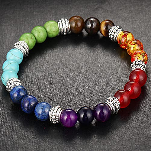 Hombres mujeres 7 chakra pulseras brazalete colores mezclados cristales piedra chakra reza macha pulsera joyería-palma