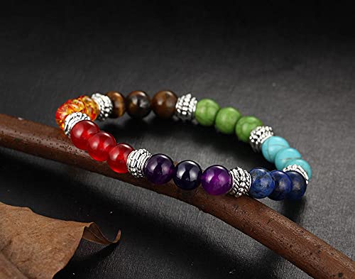 Hombres mujeres 7 chakra pulseras brazalete colores mezclados cristales piedra chakra reza macha pulsera joyería-palma