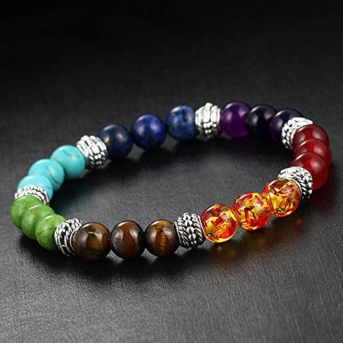 Hombres mujeres 7 chakra pulseras brazalete colores mezclados cristales piedra chakra reza macha pulsera joyería-palma