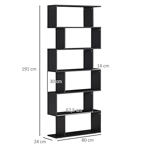 HOMCOM Estanteria Libreria 6 Estantes Madera Forma S 80x24x191 cm Estantes Color Negro