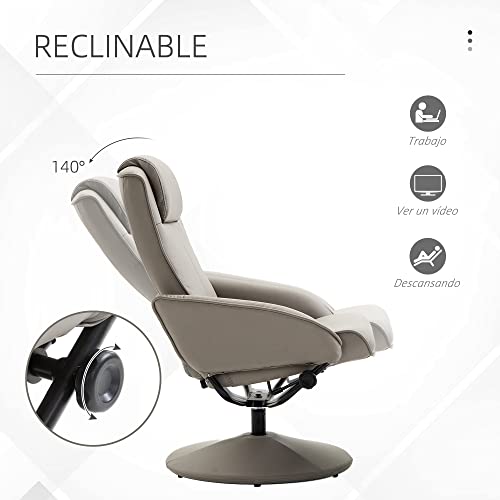 HOMCOM Sillón Relax con Reclinación hasta 145° Giratorio 360° con Reposapiés 78×67×98cm