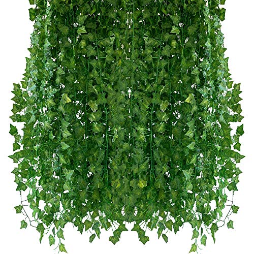 Homvik Plantas Hiedras Enredaderas Artificiales 24Pcsx2.4m Plantas Colgantes Artificiales Guirnalda para Decoración Exterior Boda Hogar Seto Jardín Escalera Ventana Balcón Valla Mesa Fiesta Interior