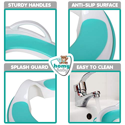 HOMYBABY® Reductor WC Niños - Adaptador WC Niños para Aprender a ir al Baño - Asiento Inodoro Niños Universal - Adaptador Baño Antideslizante - Orinal Bebe WC Portatil - Asiento Bebe Blanco y Turquesa