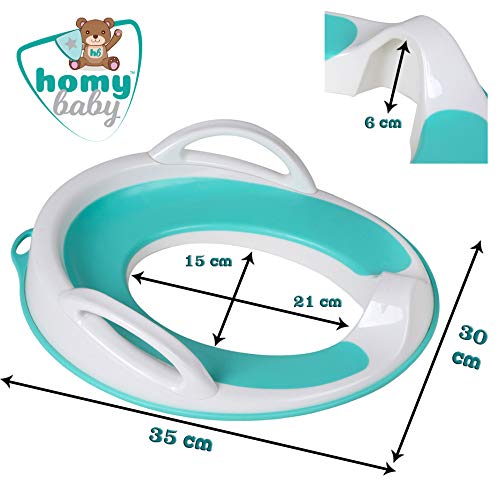 HOMYBABY® Reductor WC Niños - Adaptador WC Niños para Aprender a ir al Baño - Asiento Inodoro Niños Universal - Adaptador Baño Antideslizante - Orinal Bebe WC Portatil - Asiento Bebe Blanco y Turquesa