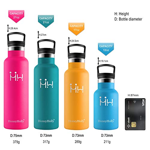 HoneyHolly Botella de agua aislada al vacío de acero inoxidable, diseño de pared doble, boca estándar 500ML - sin bpa Botellas para correr, gimnasio, yoga, ciclismo