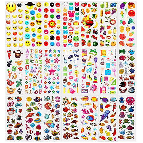 HOWAF 1000+ 3D Puffy Stickers for Children Toddlers, 48 Sheet Variety Stickers Pack for Kids Girls Boys Scrapbooking Rewarding Gifts, Unicorn Sea Animal Dinosaur Fruit Sweet Hospital Life Sport Things