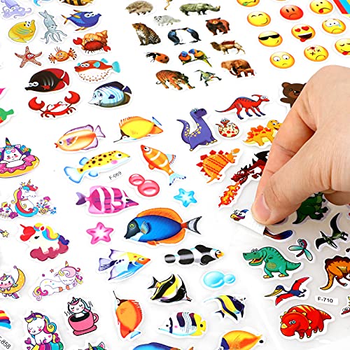 HOWAF 1000+ 3D Puffy Stickers for Children Toddlers, 48 Sheet Variety Stickers Pack for Kids Girls Boys Scrapbooking Rewarding Gifts, Unicorn Sea Animal Dinosaur Fruit Sweet Hospital Life Sport Things