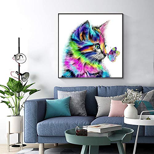 HQdeal 30 * 30cm DIY 5D Diamante Pintura Kits, Gato y Mariposa 5D Diamond Painting Completo Bordado Punto de Cruz Diamante Craft Decoración del hogar (A)