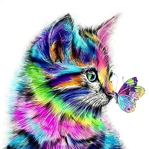 HQdeal 30 * 30cm DIY 5D Diamante Pintura Kits, Gato y Mariposa 5D Diamond Painting Completo Bordado Punto de Cruz Diamante Craft Decoración del hogar (A)