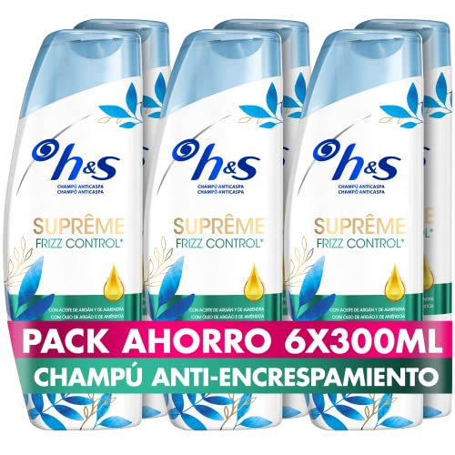 H&S Anticaspa Champú Suprême Antiencrespamiento Aceite De Argán Y Almendras, 300ml x6