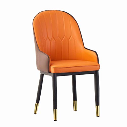 HYLWZ Sillas de Muebles de Comedor de Cocina Norte Europa Diseño Moderno Simple Cuero Silla Comedor Acolchonadas Respaldo Fuerte Metal Utilizar For Comer Sillas Sala Estar (Color : Orange)