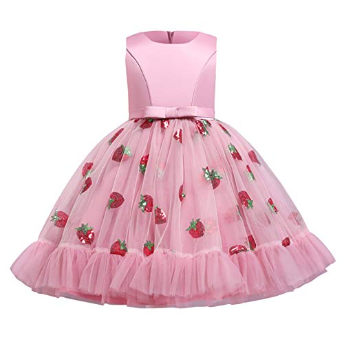 IBAKOM Vestido sin mangas para niñas, de Navidad, boda, fiesta de cumpleaños, con lentejuelas, fresa, dulce princesa vestido de dama de honor, baile de graduación