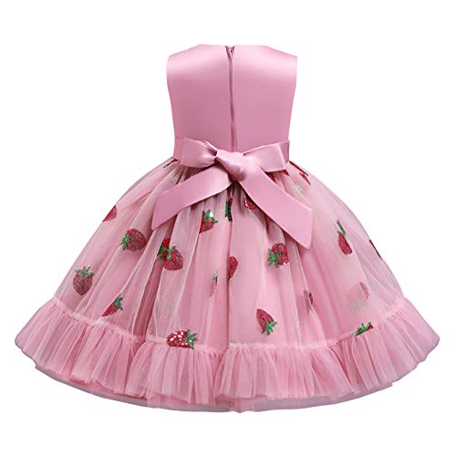 IBAKOM Vestido sin mangas para niñas, de Navidad, boda, fiesta de cumpleaños, con lentejuelas, fresa, dulce princesa vestido de dama de honor, baile de graduación