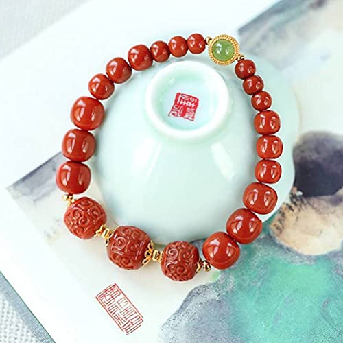 Ibuprofen Pulsera Retro Brazalete Ágata Roja a Juego Jaspe Antiguo Xing Cuentas Tamaño Clasificación Artesanía Tallada Hombres Y Mujeres PulserasÁgata roja