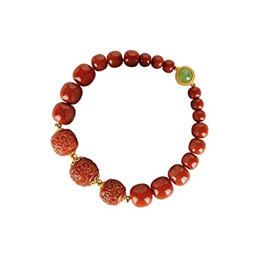 Ibuprofen Pulsera Retro Brazalete Ágata Roja a Juego Jaspe Antiguo Xing Cuentas Tamaño Clasificación Artesanía Tallada Hombres Y Mujeres PulserasÁgata roja