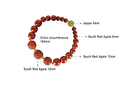 Ibuprofen Pulsera Retro Brazalete Ágata Roja a Juego Jaspe Antiguo Xing Cuentas Tamaño Clasificación Artesanía Tallada Hombres Y Mujeres PulserasÁgata roja